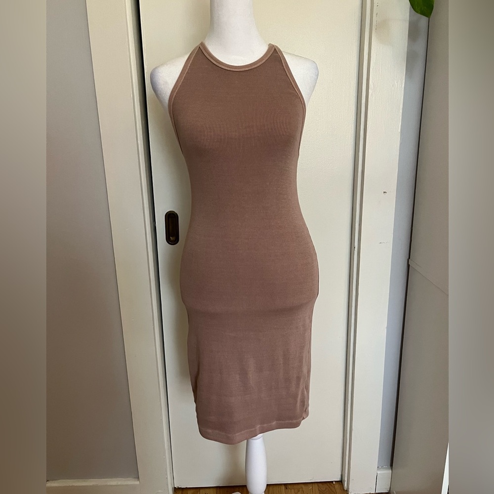 Brown Ribbed Tank Dress
